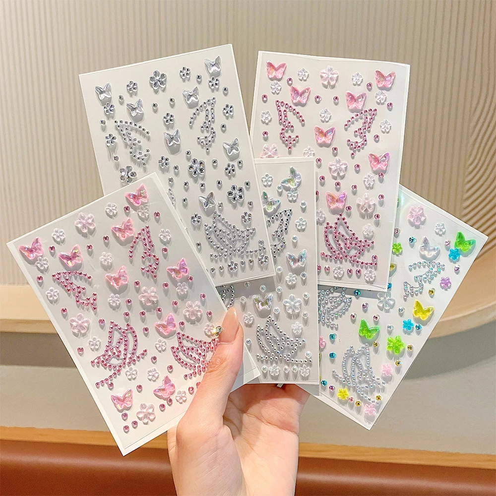 3D Crystal Butterfly Face Rhinestones Sticker Self Adhesive Diamond Temporary Tattoos for Party Body Makeup Face Jewels Sticker