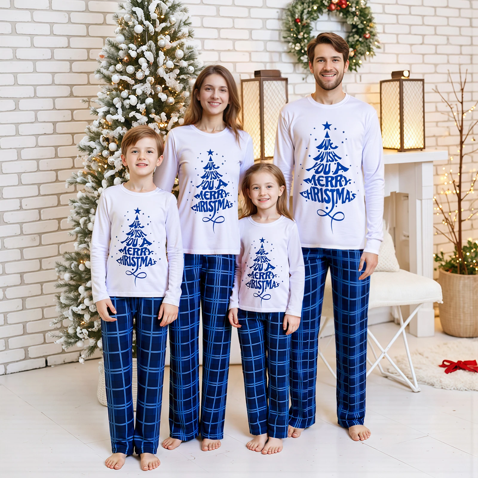 Family Matching Christmas Pajamas Set Letter Tree Print Holiday Pajamas Plaid Sleepwear Dad Mom Kids PJs Pajamas Sleepwear