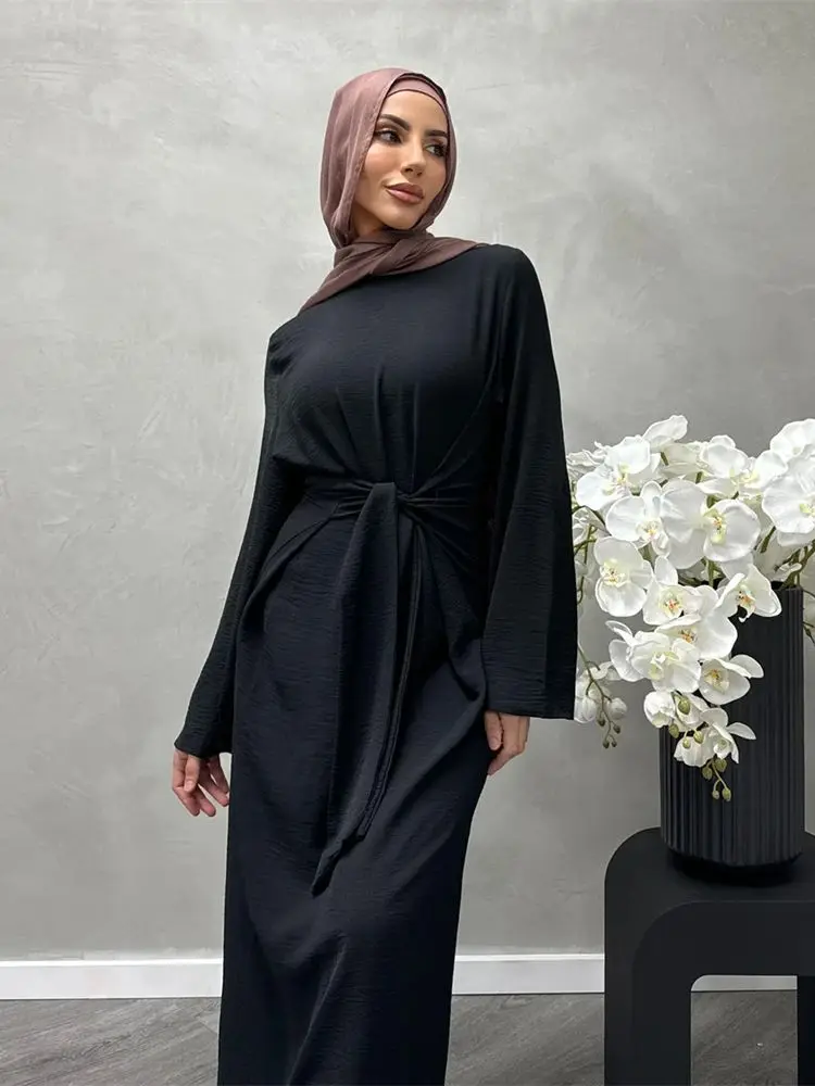 Eid Modest Abaya Dubai Muslim Kaftan Bandage Long Sleeve Maxi Dress Abayas For Women Kebaya Caftan Marocain Robe Femme Vestidos