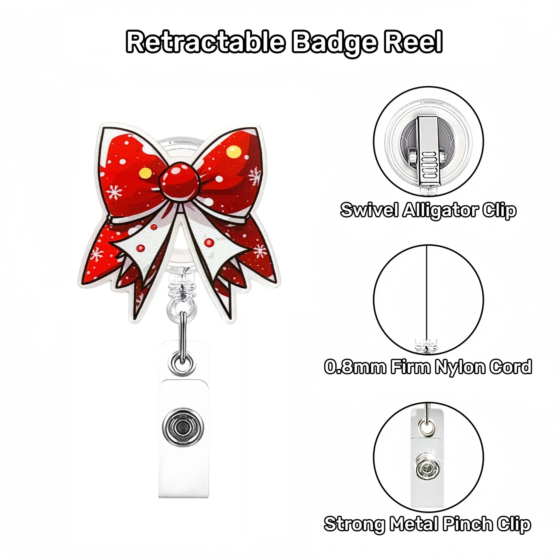 Red Bow Badge Reel Personalized Christmas Badge Holder Acrylic Id Badge Holder Funny Green Bow Id Card Holder For Hospitals