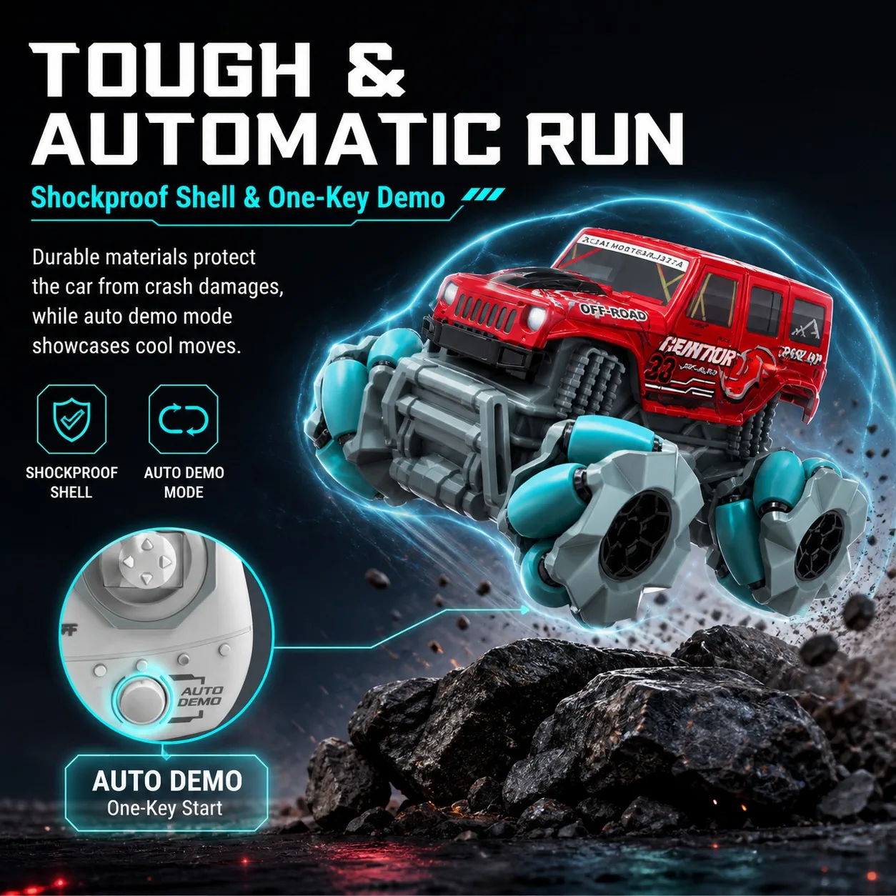 RC Stunt Car 2.4GHz Mecanum Wheel Omnidirectional 360° Rotation LED Light Pocket Off-Road Truck Remote Control Toy for Kids view 6