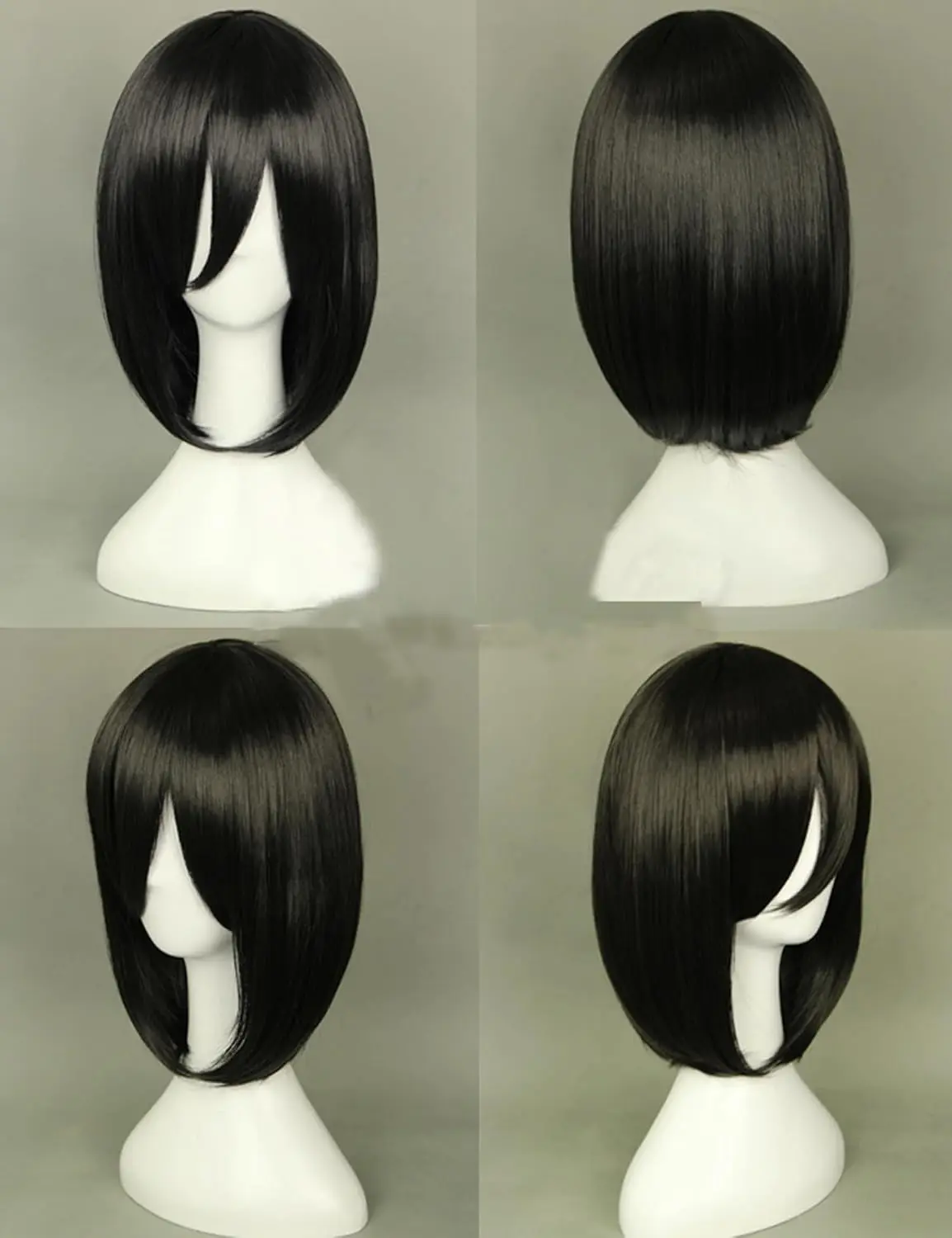 Mikasa·Ackerman مستقيم الألياف كامل بوب شعر مستعار تأثيري مقاومة للحرارة الاصطناعية لزي الحفلات #2