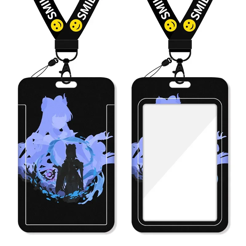 Anime GS Impact Game Cos Zhongli Venti Kamisato Ayato Keqing Etc. Bus Work ID Card Sleeve with Lanyard Keychain Pendant Gift