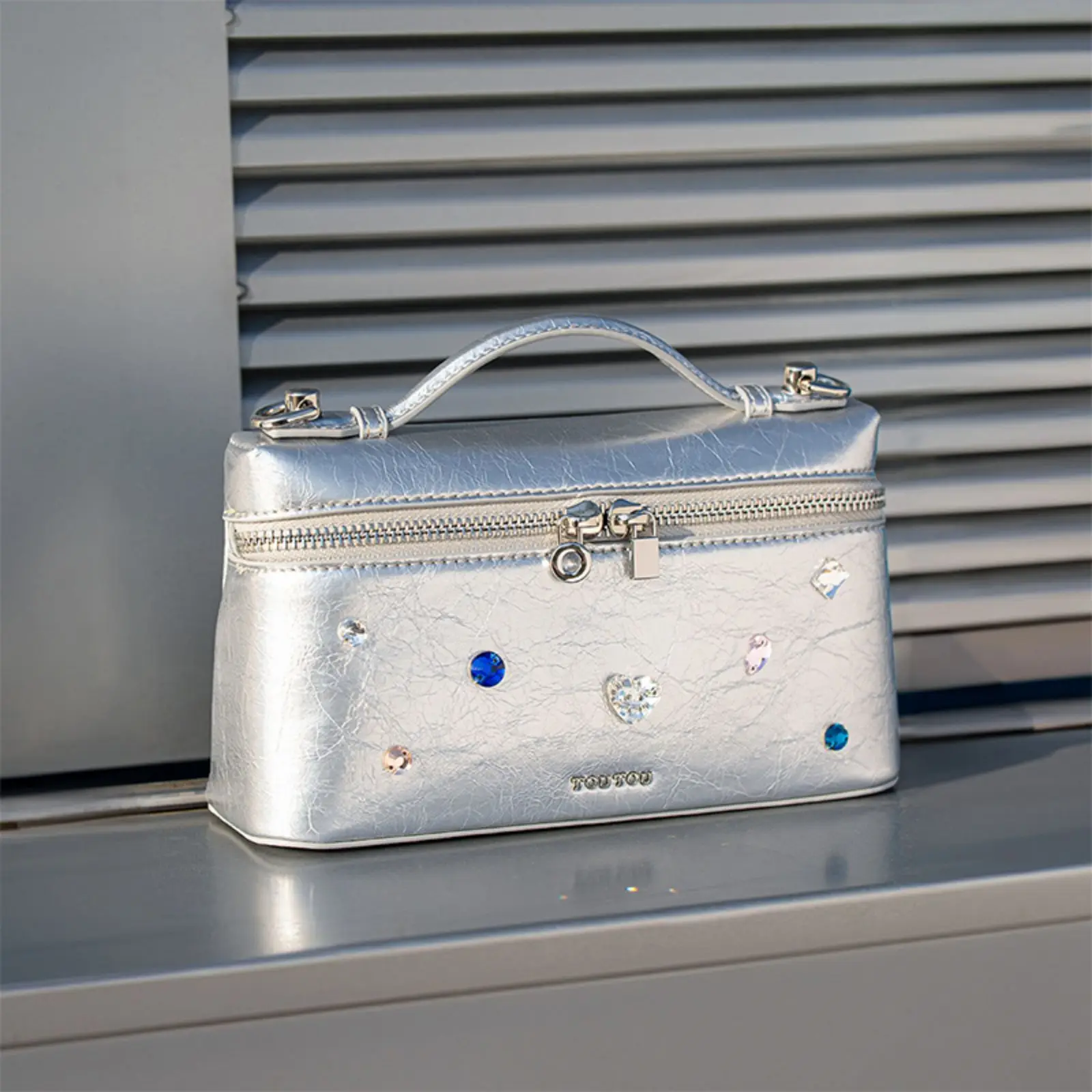 TOUTOU Jewel Embellished Box Bag, New Summer Silver Handbag, Luxury and Exquisite Shoulder Bag