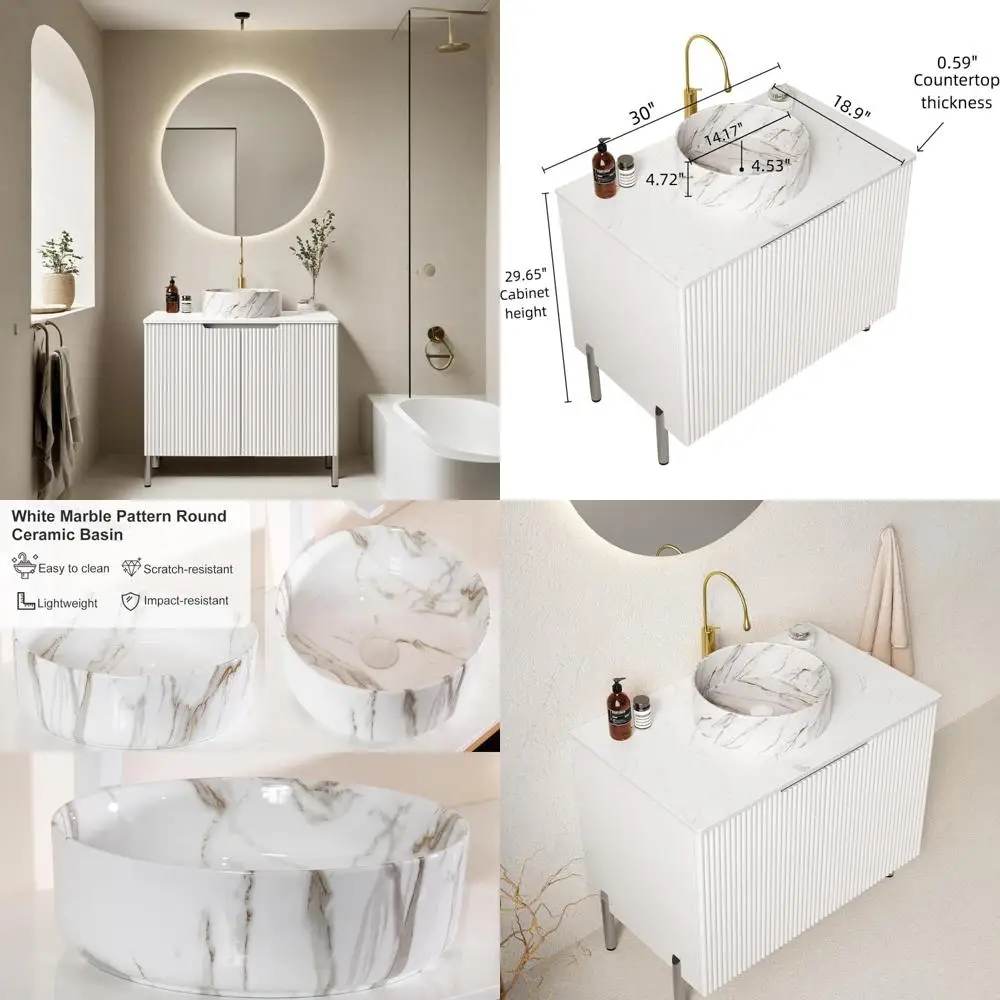 

Отдельно стоящий туалетный столик из мрамора и керамической раковины с столешницей из спеченного камня для мягкого прикосновения