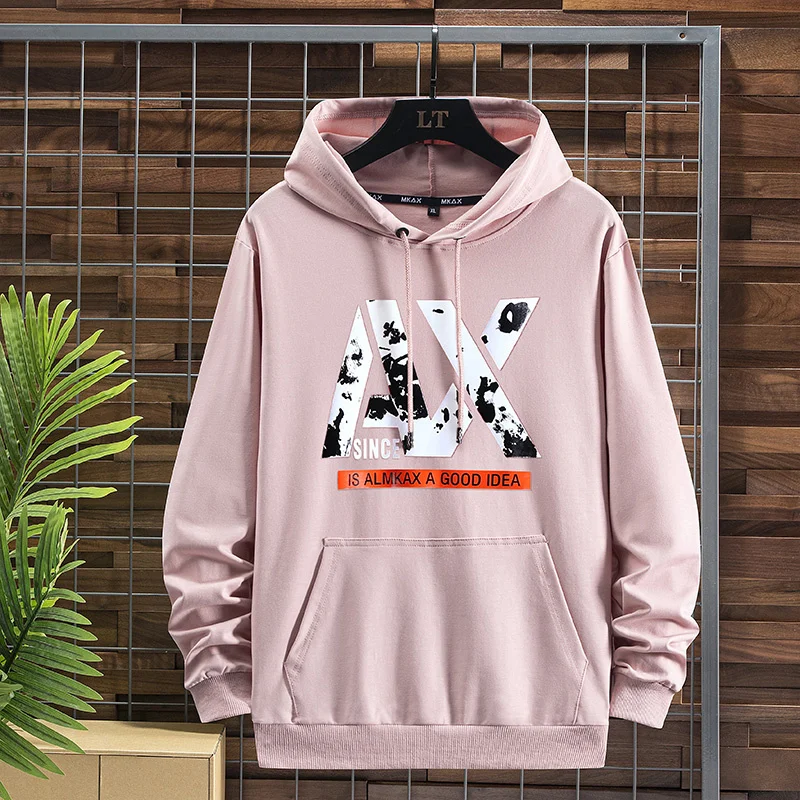 Letter Print Hooded Hoodies Men Kangaroo Pocket Loose Pattern Hood Sweatshirt Pullover Plus Size 4XL 5XL 6XL 7XL 8XL