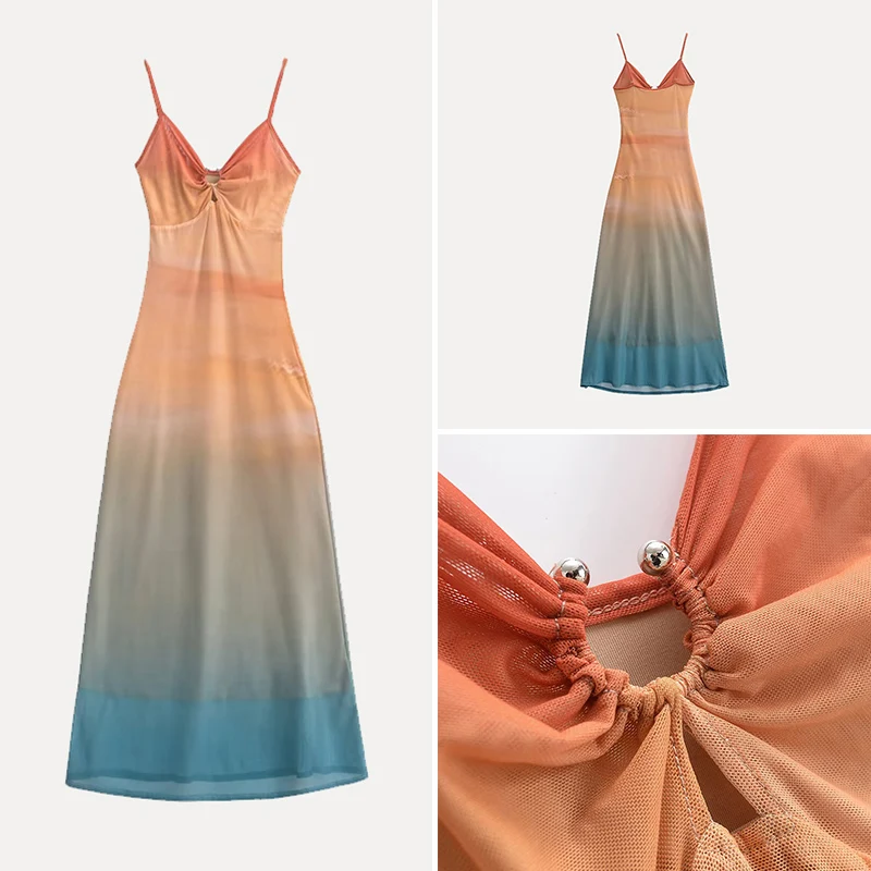 Spring 2025 Women's Slim Fit Bodycon Dr Embroidered Me Dyed with Metal Ring Strap Print ter Ne  Dr Z Brand