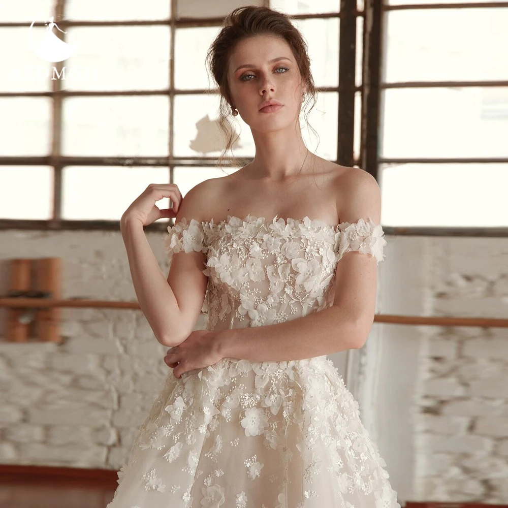 Aedmgh A-Lijn Trouwjurken 2024 Boothals Van De Schouder Vestido De Novia Appliques Romantische 3d Bloemen Robe De Mariee