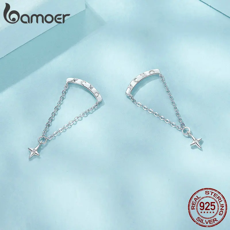 BAMOER 2024 New 925 Sterling Silver Starry Tassel Star Earrings for Women Fashion Hypoallergenic Jewelry Gift SCE1767