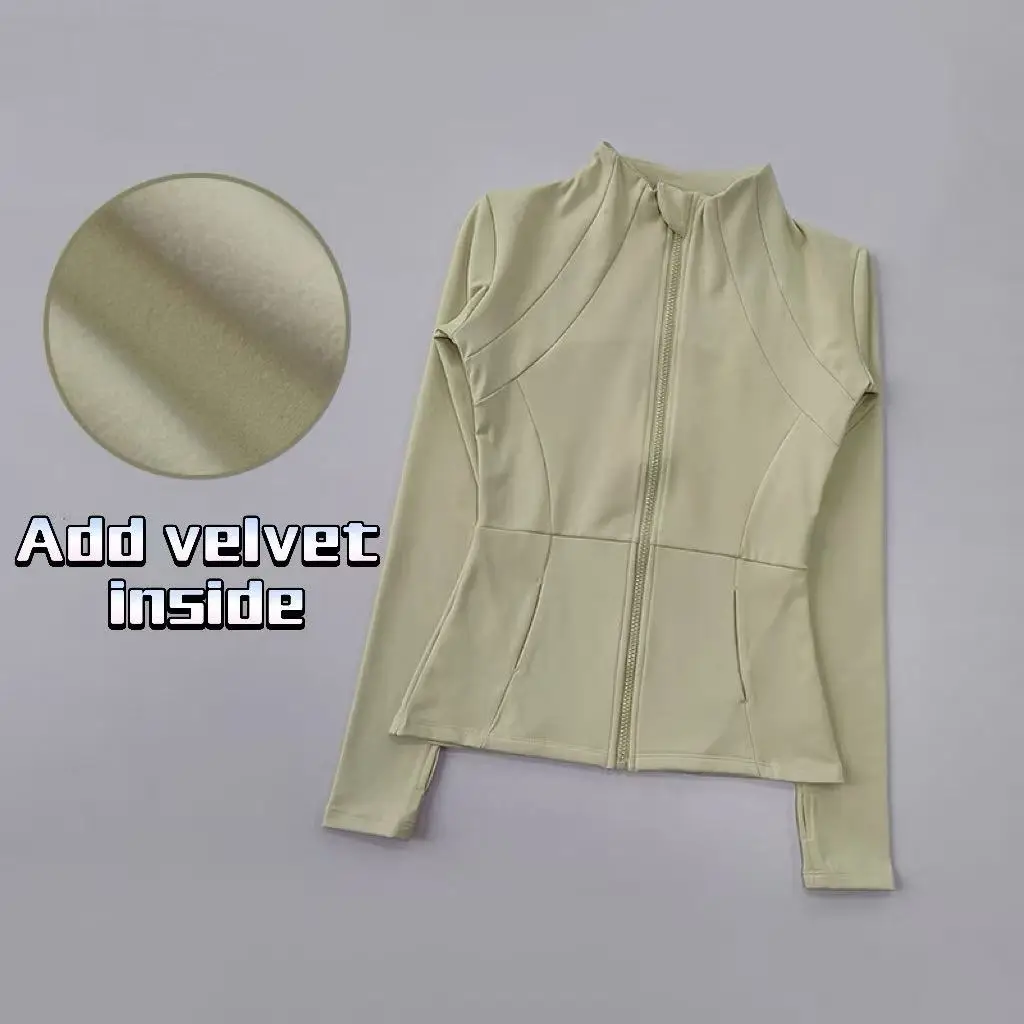 Women's Sports Fleece Jacket Long-Sleeved Quick-Drying Yoga Fitness Top for Autumn Winter Running Pilates