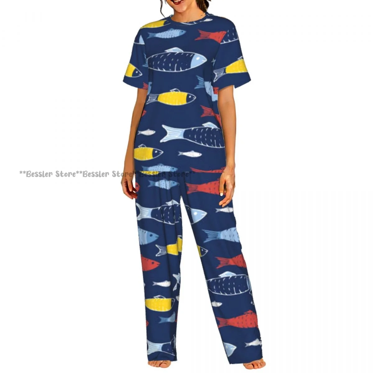 

Cartoon Fish Pajamas Set Short-sleeved Women Home Clothing