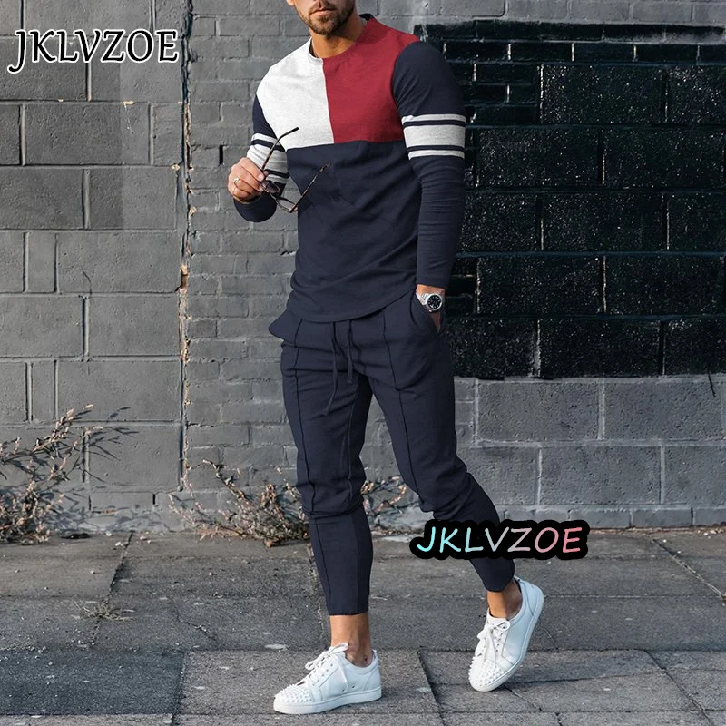 Autumn Fashion Tracksuit For Men 2 Piece Set Outfit Long Sleeve T Shirt+Trousers Casual Suit Sportwear Oversized Male Clothes