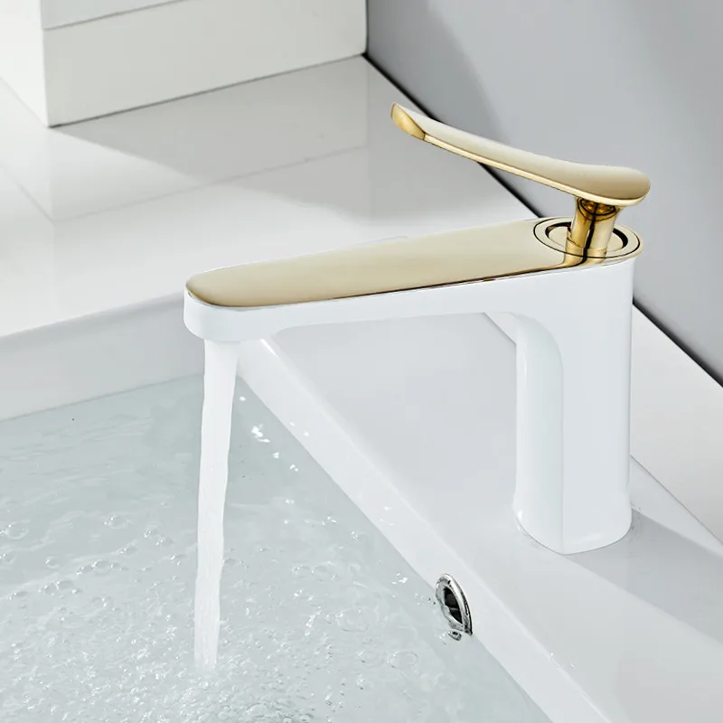 

Bathroom Basin Solid Brass Sink Mixer Faucets Hot & Cold Single Handle Deck Mounted Lavatory Crane Water Taps Chrome/Black Gold