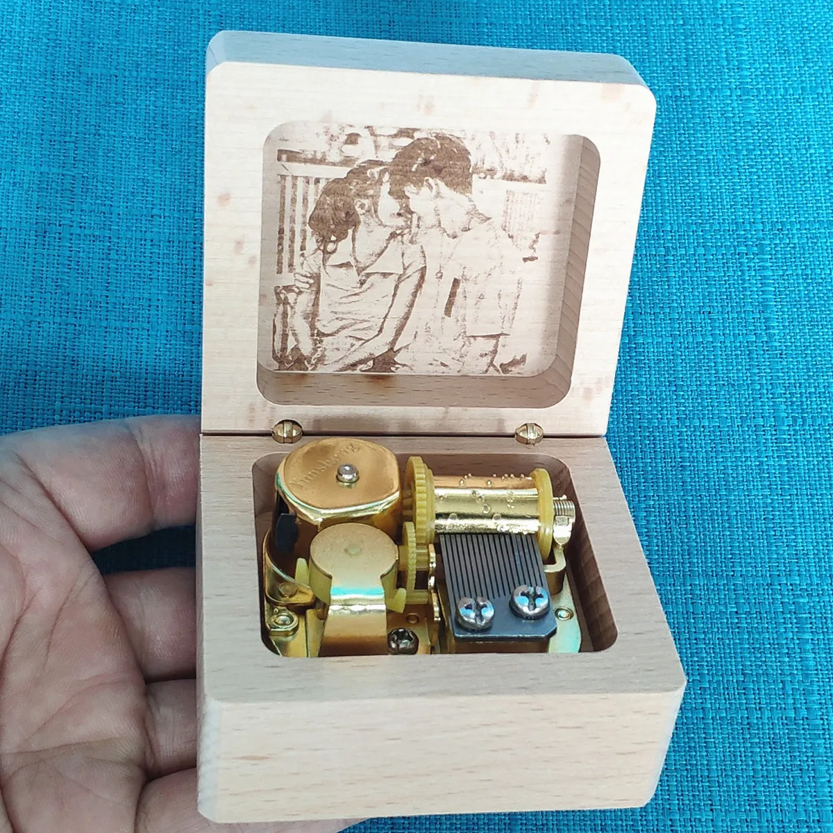 Wooden Music Box with Engraved Photo, Can't Help Falling in Love, Customized Musical Gifts, Unusual Birthday Anniversary Wedding