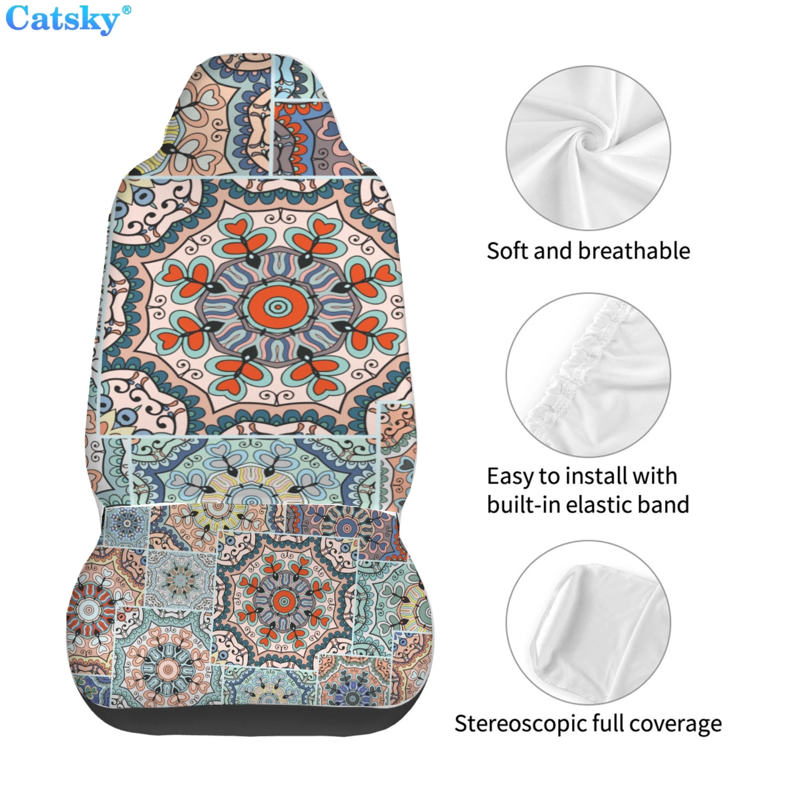 Ethnic Style Printstyle,Mandala,Chinese Dragon Background Car Seat Covers, Multiple Color Options