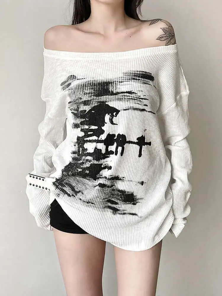 Casual Loose Long Sleeve T-Shirt Women's Cross Collar Dyeing Style Versatile American Sweet And Spicy Girl Feeling 2025