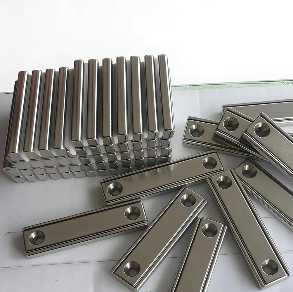 

4/8 PCS 40/50/60x13.5x5mm Strong Rectangular Pot Magnets with Counter Bore, Countersunk Hole Magnets with Mounting Screws