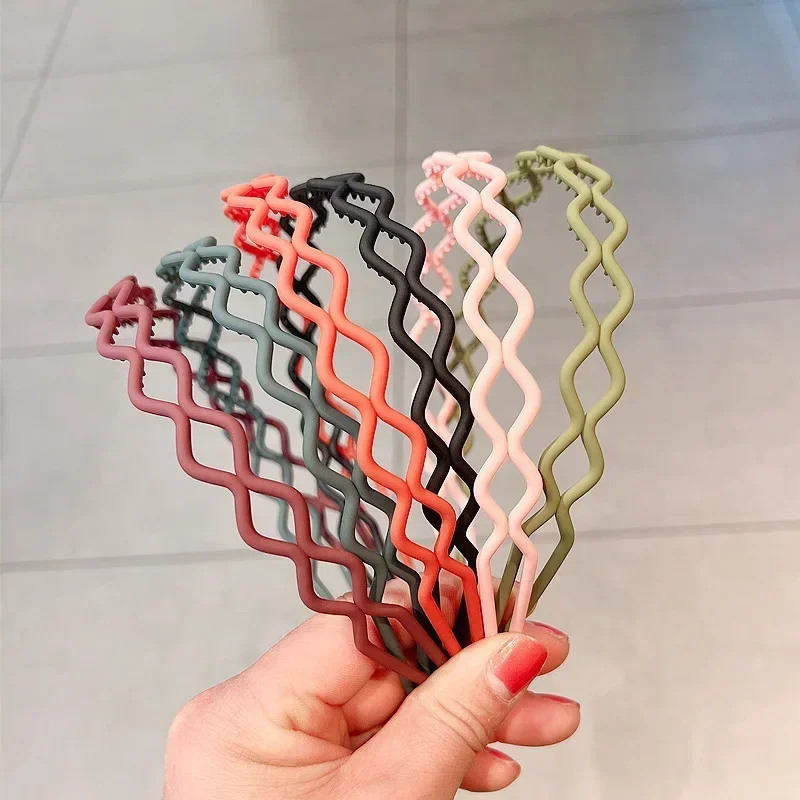 2024 New Fashion Solid Color Resin Geometric Grid Anti-slip Wave Headband Hair Band for Women Girls Hair Accessories Headwear