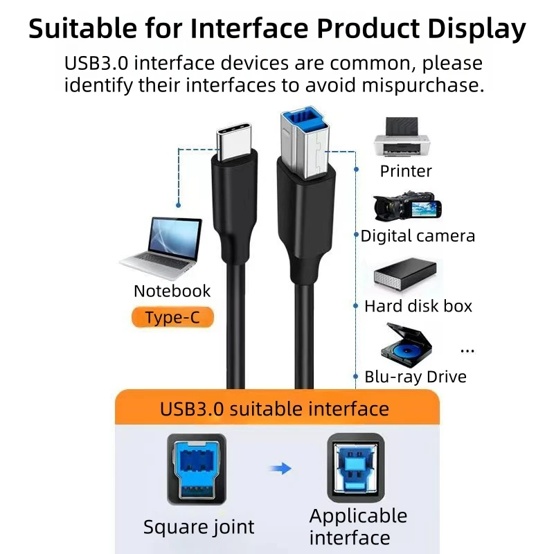 2M 6 stóp rodzaj USB C do USB3.0 typ B kabel do drukarki drukarki danych kabel USB do telefonu Mac Pro Dell i drukarka HP dysk twardy