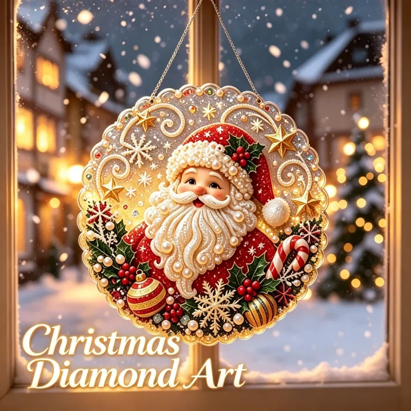 Christmas Pearl Diamond Art 3D DIY Santa Claus Snowman Acrylic Pendant Home Window Decoration Adult Xmas Handmade Craft Gifts