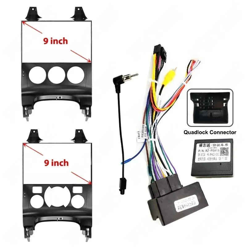 

Монтажные комплекты рамы 9-дюймовой панели радиоприемника Android с 16-контактным разъемом для четырехблоков, декодер шины CAN для Peugeot 3008 2009-2015