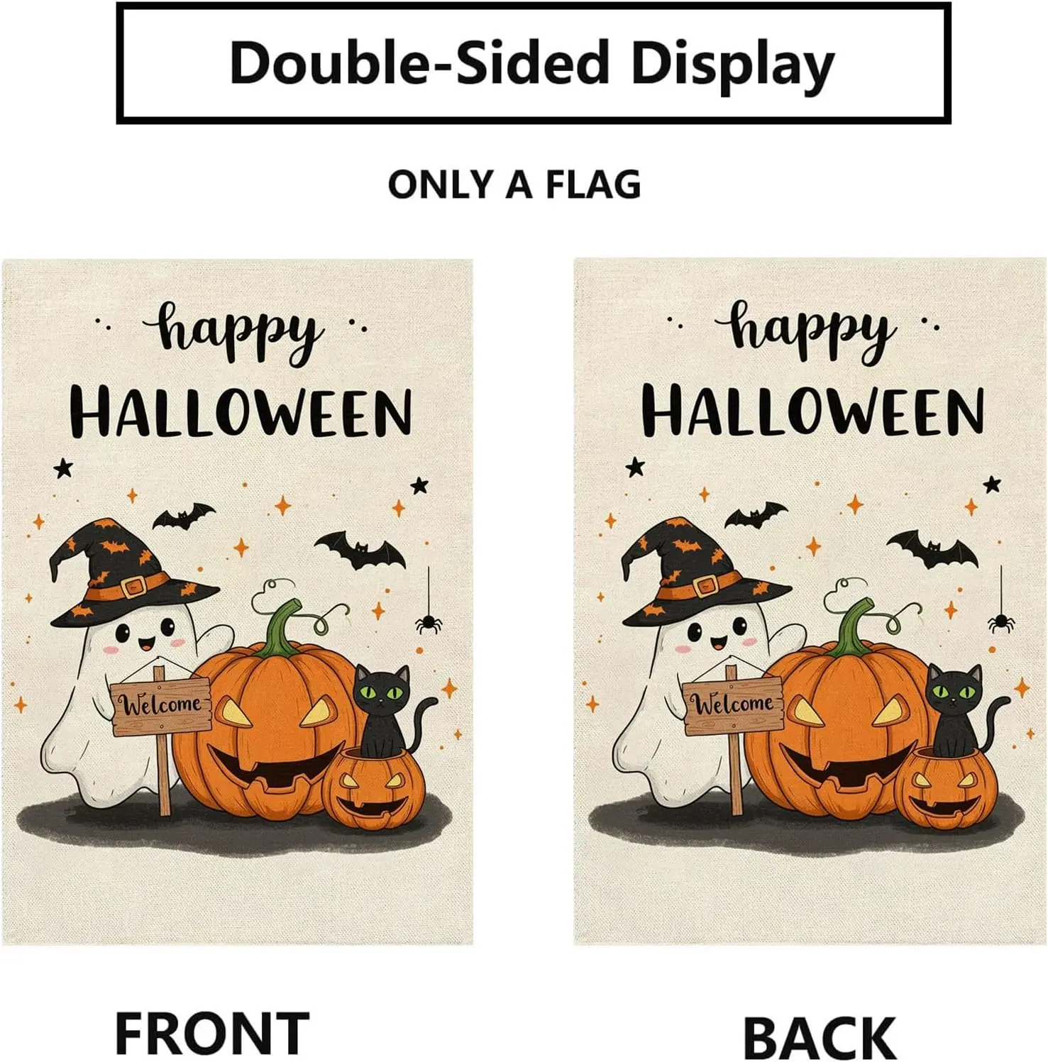 Happy Halloween Garden Flag 12 x 18 Inch Burlap Double Sided Pumpkin Witch Ghost Black Cat Holiday Yard Outdoor Decor YYN UU SSL