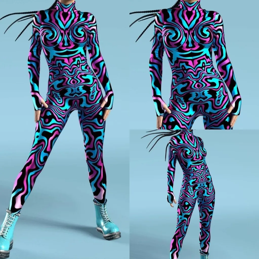 

Unisex Cyber Punk 3D Digital Printing Halloween Party Role Play Outfit Women Men Cosplay Costume Carnival Jumpsuit