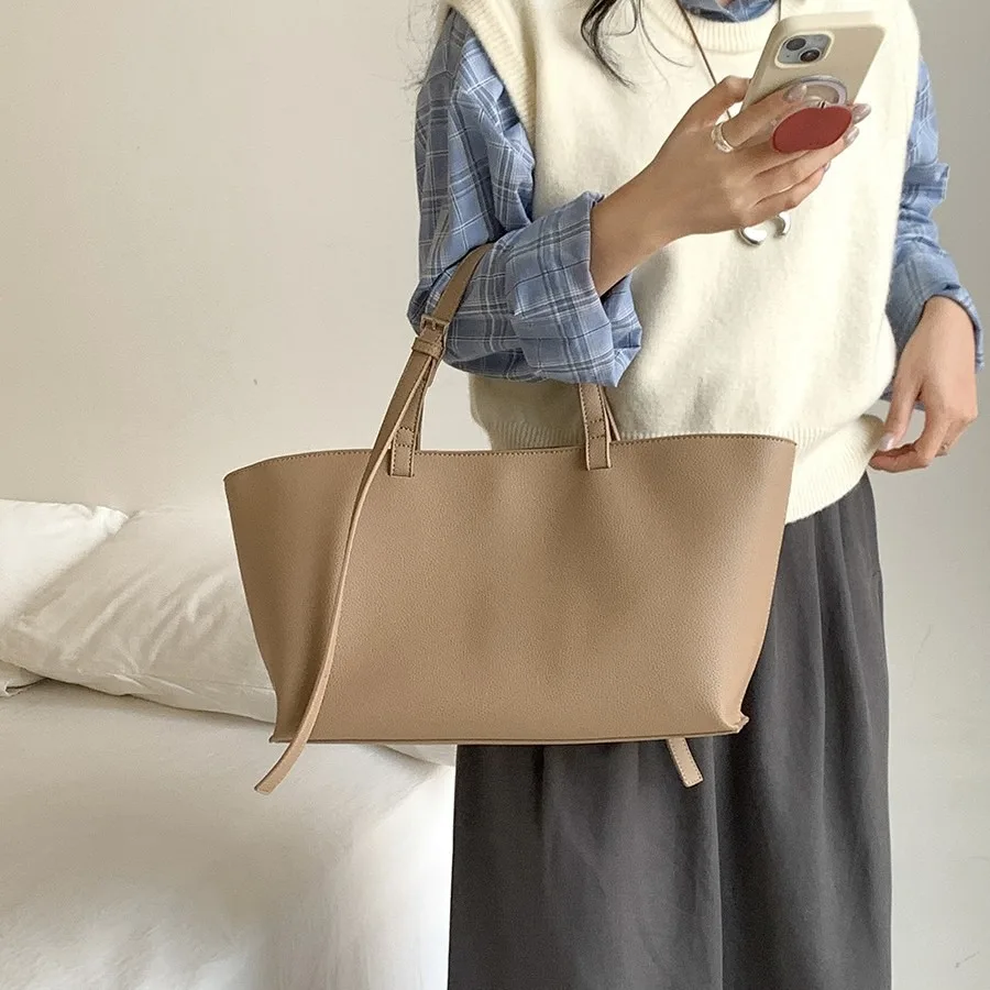 Casual Soft Women Tote Bag PU Leather Shoulder Bags for Women 2025 NEW Handbags Large Shopper Purses