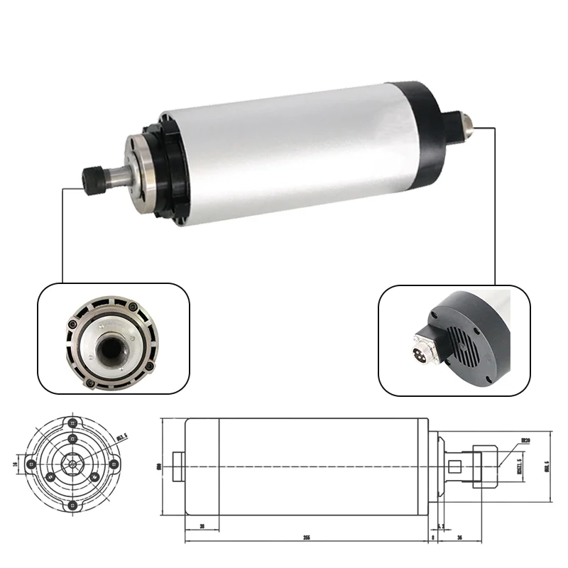 220V ER20 High Speed 24000RPM 400Hz Metal Milling RoundSpindle Motor For cnc Router