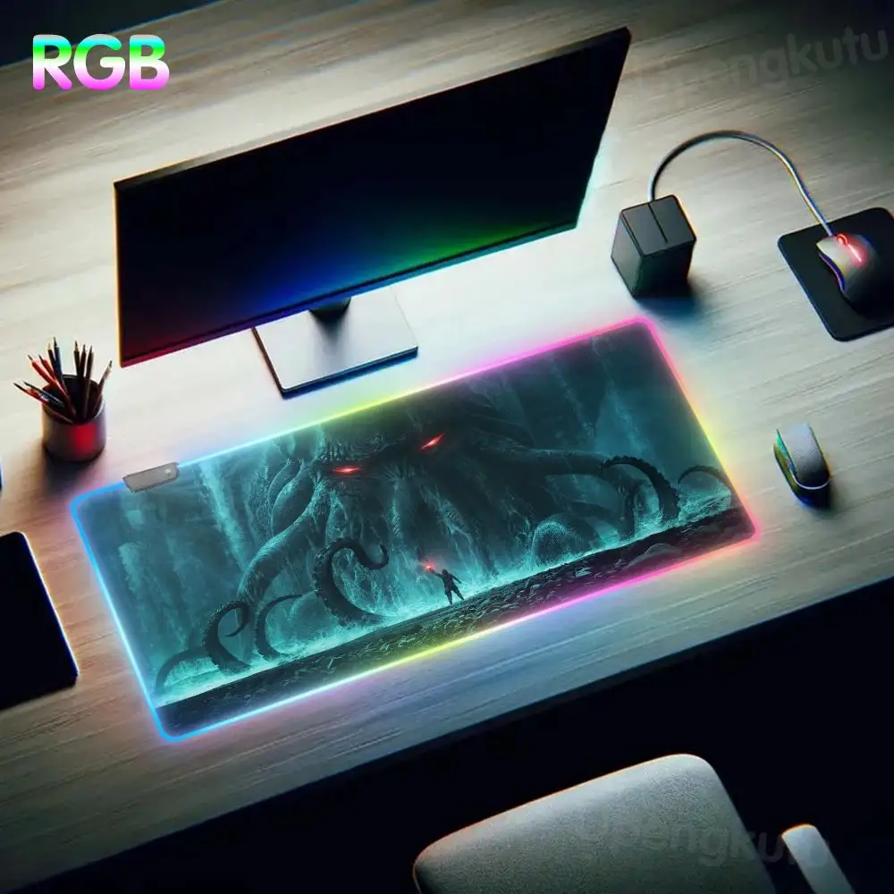 C_cthulhu M_mythos Mouse Pad RGB Mouse Pad LED Large Teclado Gamer Keyboard Carpet Home Computer Mousepad Luminous Desk Mat