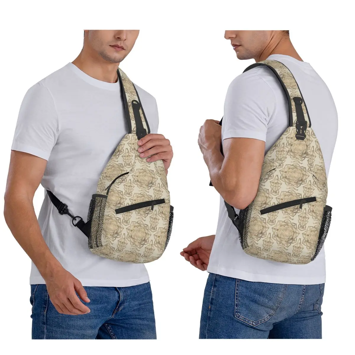 

Flower Of Life In Lotus - Pastel Golds And Canv Chest Bag Men Sling Crossbody Backpack Chest Bag Hiking Daypack Shoulder Bag