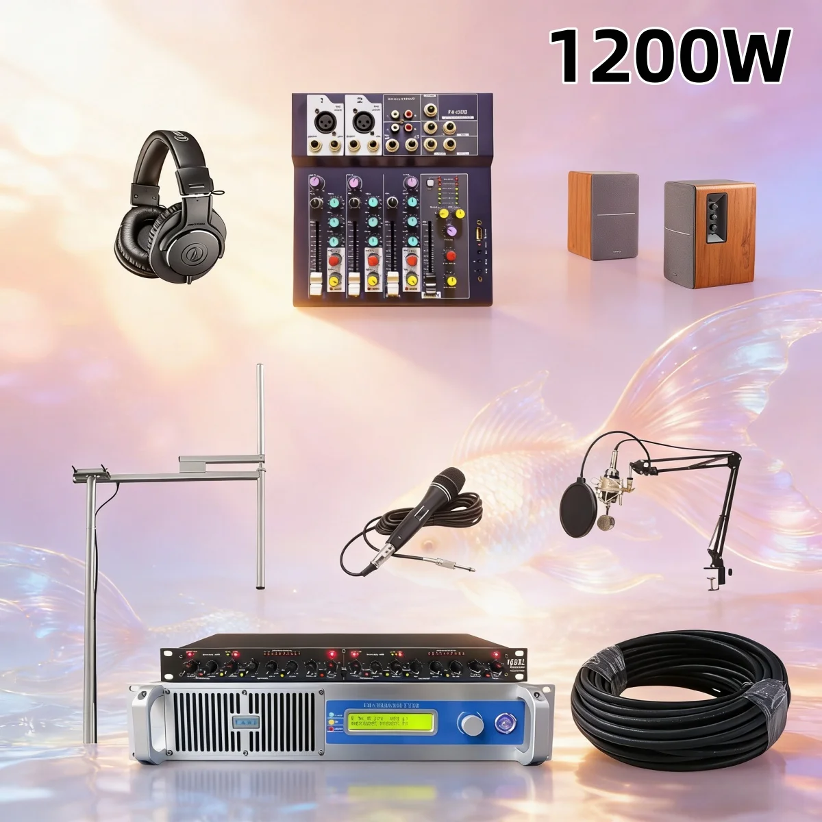 

YXHT-1, FM-трансмиттер 1.2 кВт (1200 Вт), полная Hi-Fi система, стерео-радиостанция, полный комплект, принудительное воздушное охлаждение