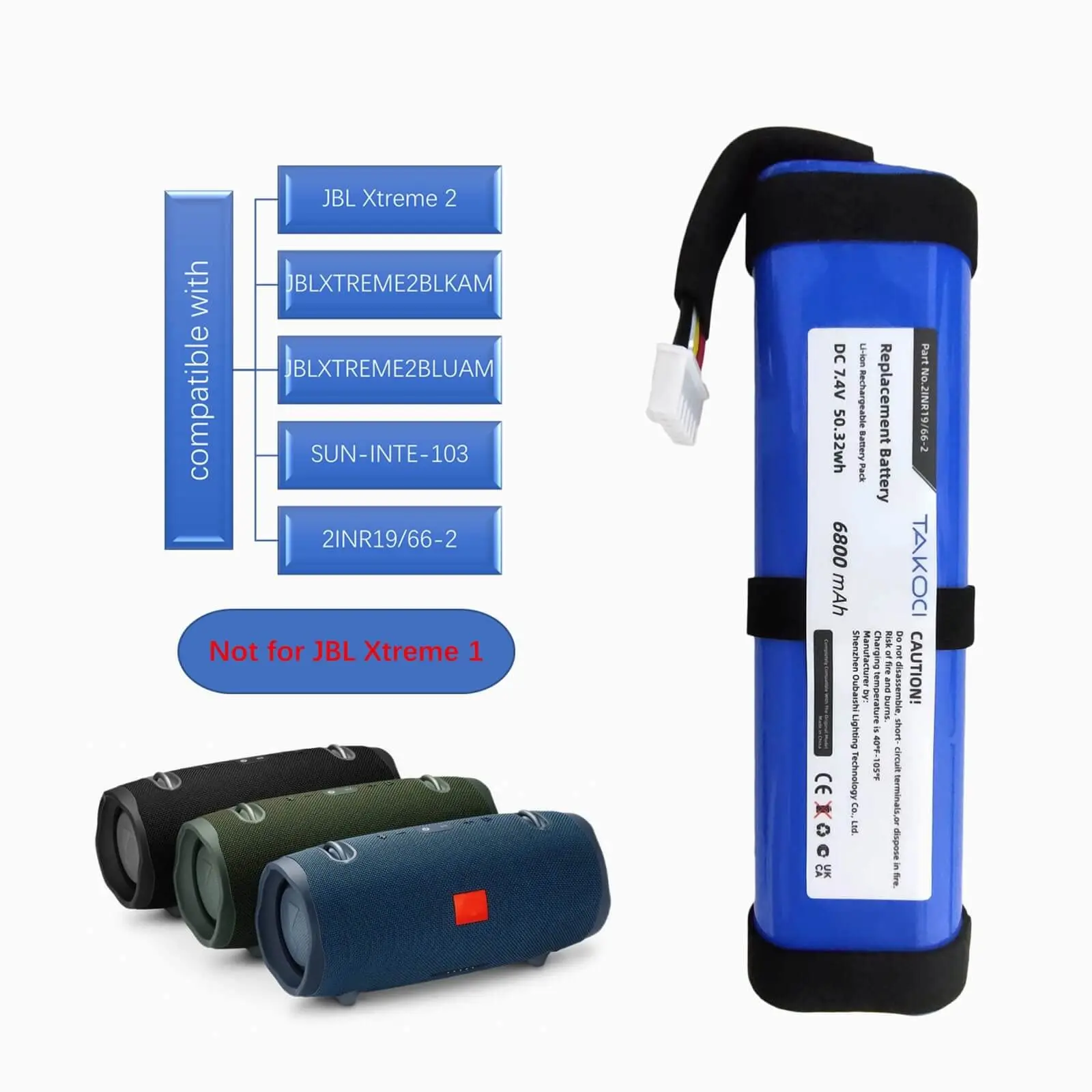 

Replacement Battery for JBL JBLXTREME2BLKAM, JBLXTREME2BLUAM, Xtreme 2 2INR19/66-2, SUN-INTE-103 7.4V/mA