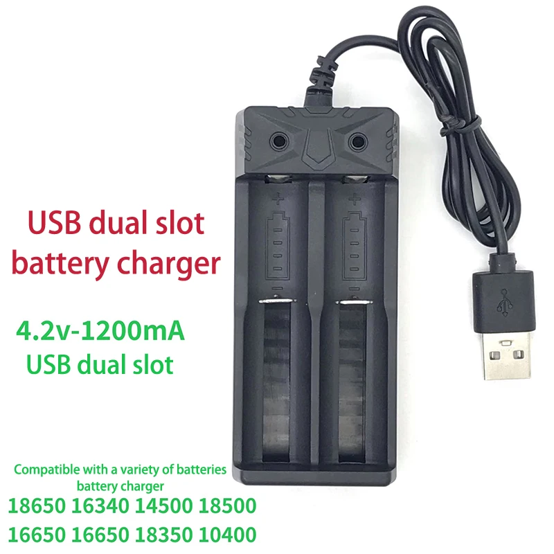 Cargador de batería de litio recargable, 2 ranuras, USB Dual, 18650, 3,7 V, 18650, 18500, 18490, 16340/14500, 1 unidad