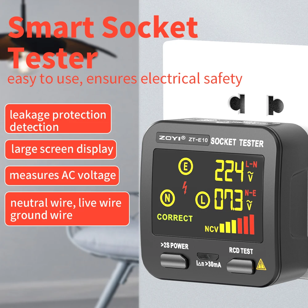 ZOYI-Digital Inteligente Tomada Tester, Teste de Tensão, Socket Detector, EUA, Reino Unido, UE Plug, Linha Ground Zero, Verificação de Fase, Rcd NCV