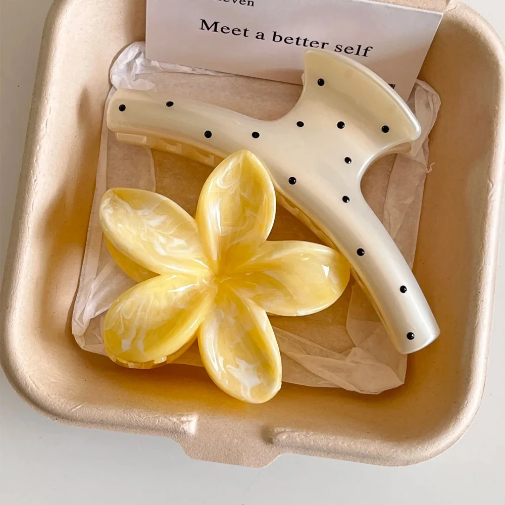 Minimalist Floral Polka Dot Large Shark Claws Firm Spring Hold Ladies Back Head Lazy Half Ponytail Daily Cute Hair Accessory