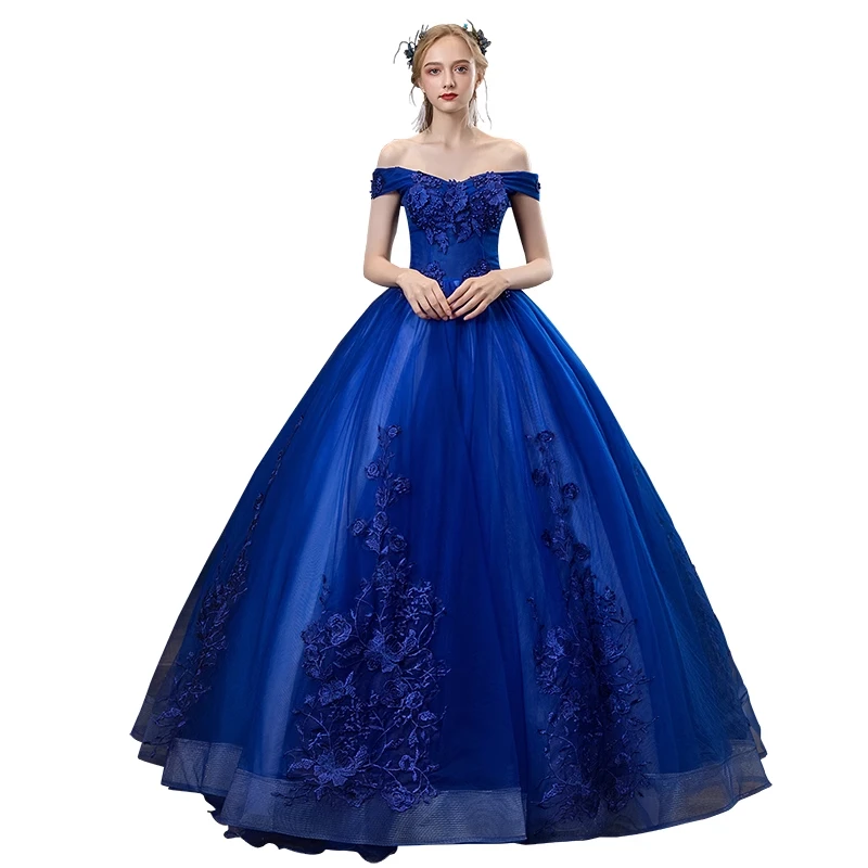 Vestido azul real para quinceañera, traje elegante con cuello Barco, bordado De encaje De lujo, para fiesta De 15 años, graduación, novedad De 2024