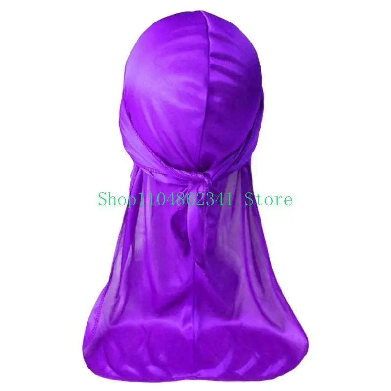 5asd Men's Silky Head Wrap Pirate Hat with Long Tail for Braid Various Hairstyles