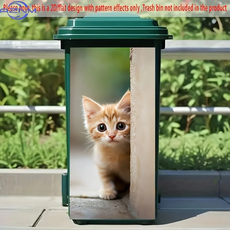 1pc Adorable Kitten Hiding Pattern Trash Can Sticker, , Waterproof PVC Material, Creative Wall Art for Trash Cans, Kitchen Dec
