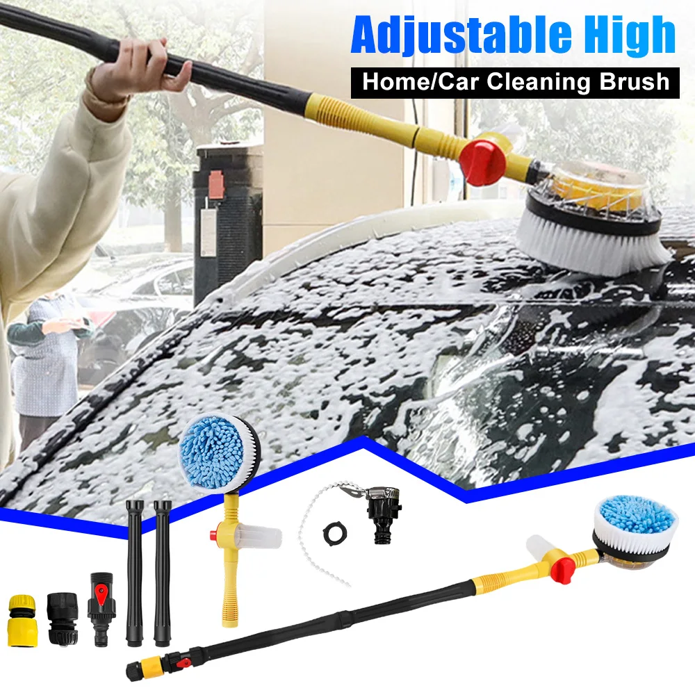 

360° Rotating Automatic Rotating Car Wash Brush Kit High Pressure Long Washer with Hose Nozzle for Car Window Glass Accessory