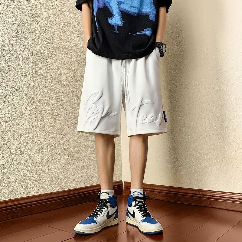 

Мужские летние новые стильные повседневные мужские брюки из пенопласта с буквенным принтом, свободные американские быстросохнущие спортивные шорты High Street