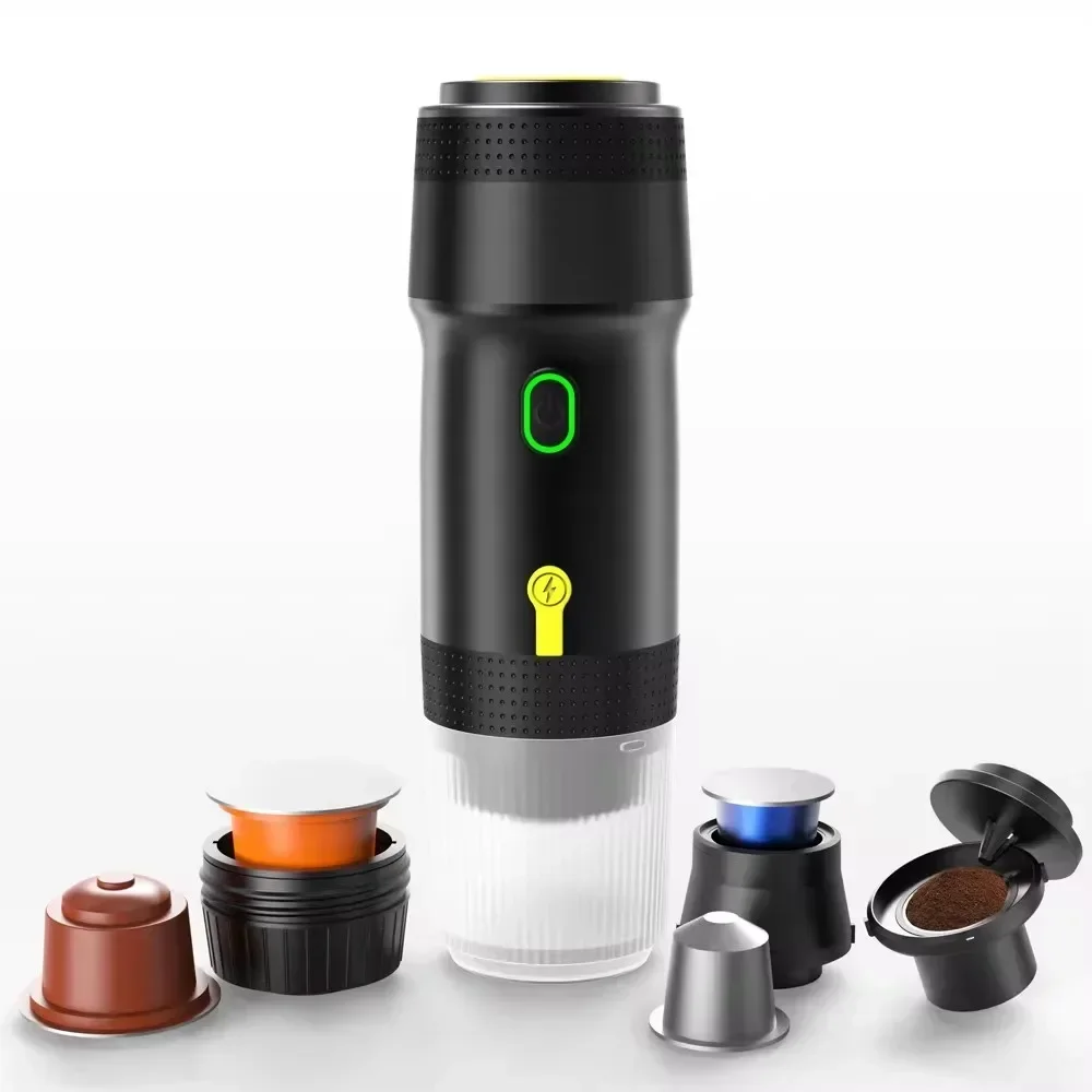 New Electric Portable Coffee Machine Portable Italian Espresso Machine for Car & Home 3-in-1 Capsule Powder Travel Coffee Maker