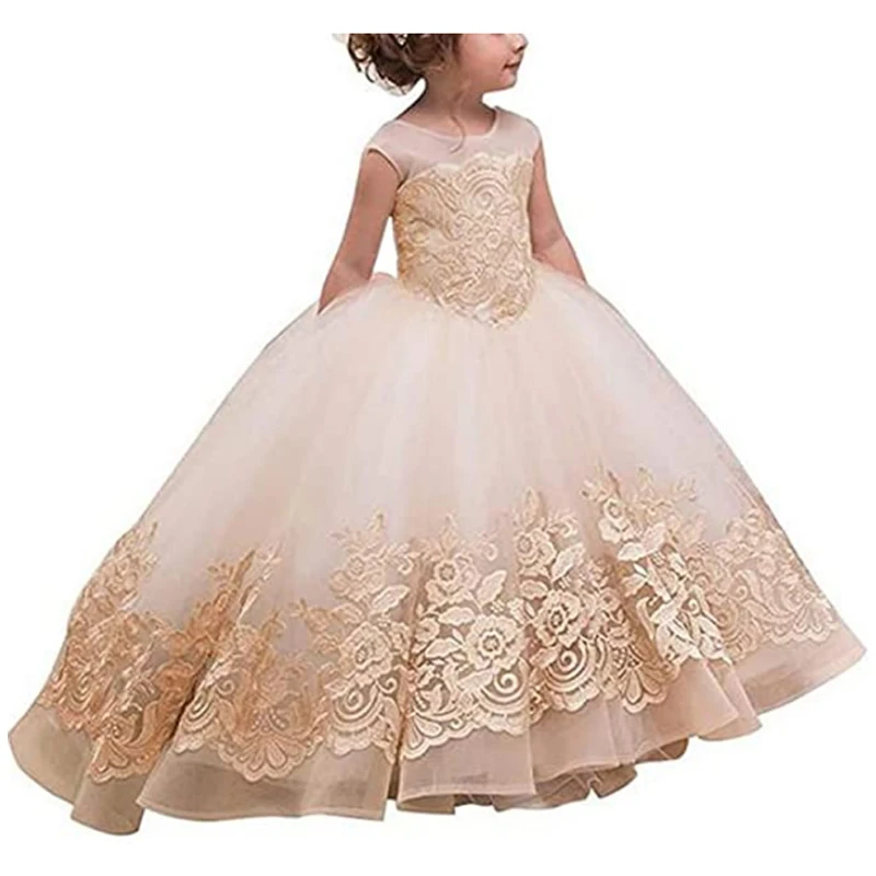 

Girls Birthday Dresses for Kids Children Princesss Party Dress Flower Elegant Wedding Gown Vestidos for 2-14 Yrs Christmas Dress