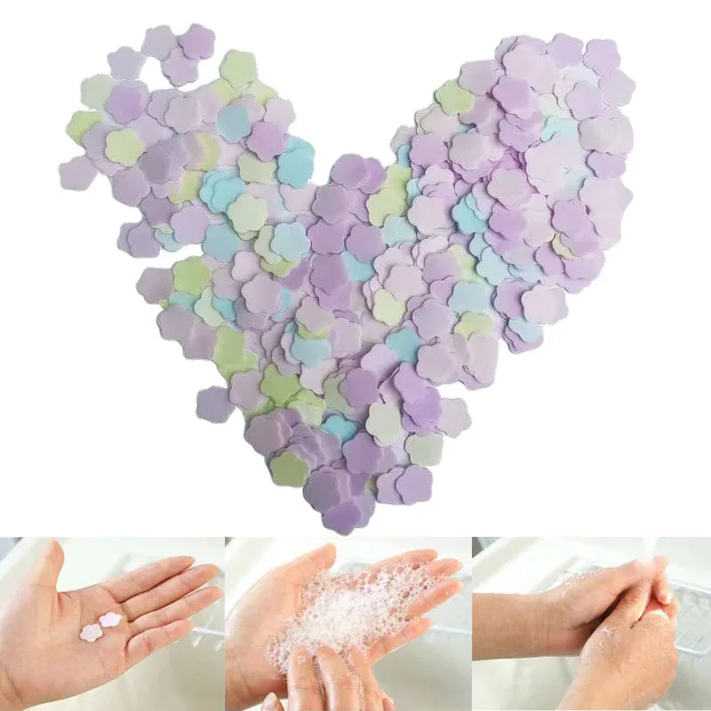 1000pcs Flower Shaped Travel Soap Paper Washing Hand Bath Clean Scented Slice Sheets Disposable Soap Paper Foaming Soap Flakes