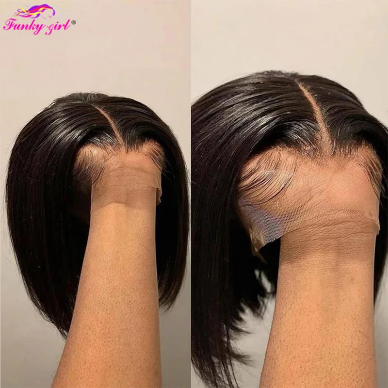 Peluca de cabello humano liso para mujer, postizo de encaje frontal, corte Bob corto, brasileño