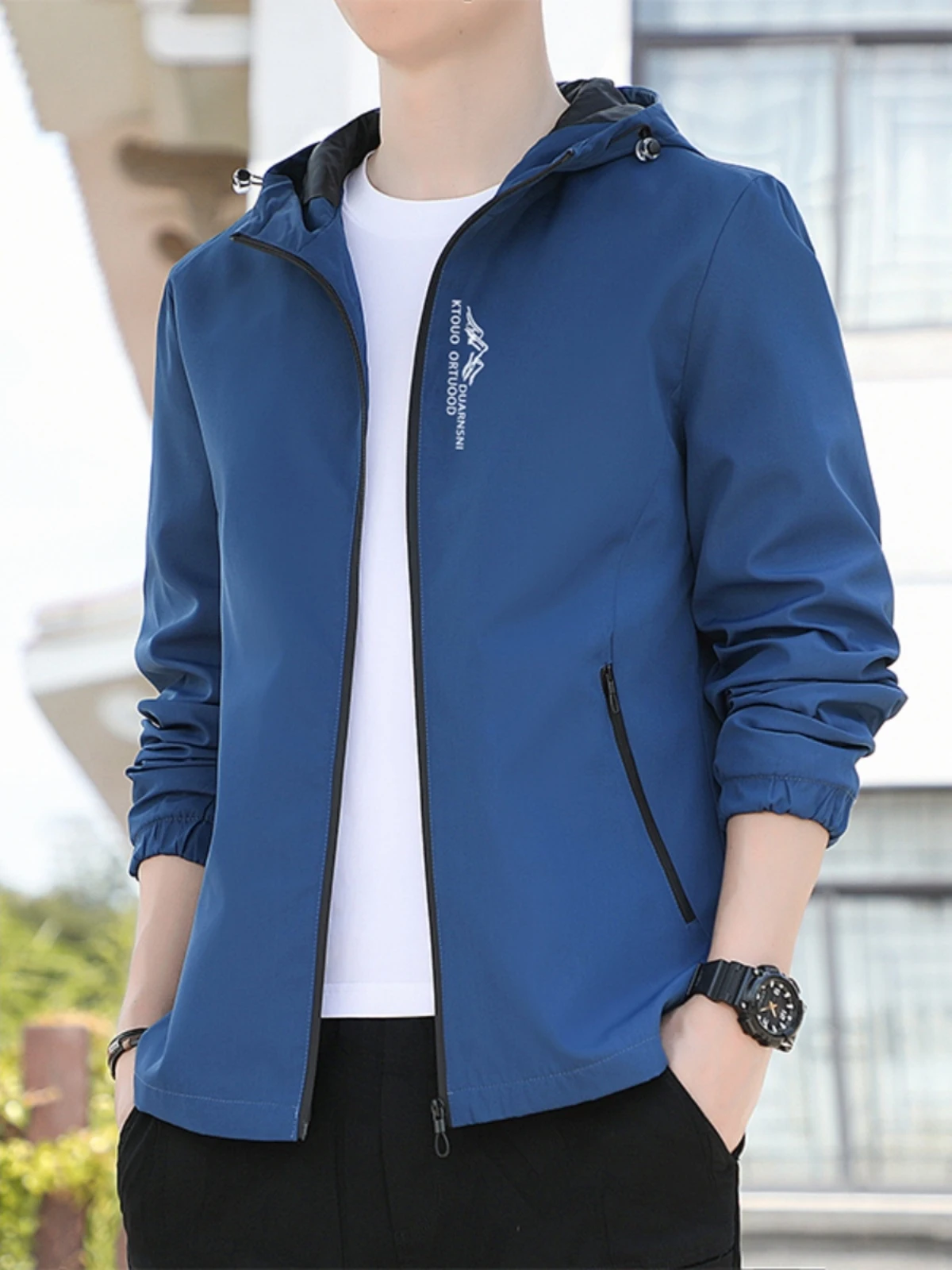 

Мужская повседневная куртка с принтом, весенне-осенняя модная ветровка, приталенная, с длинными рукавами, из полиэстера, в городском стиле, верхняя одежда