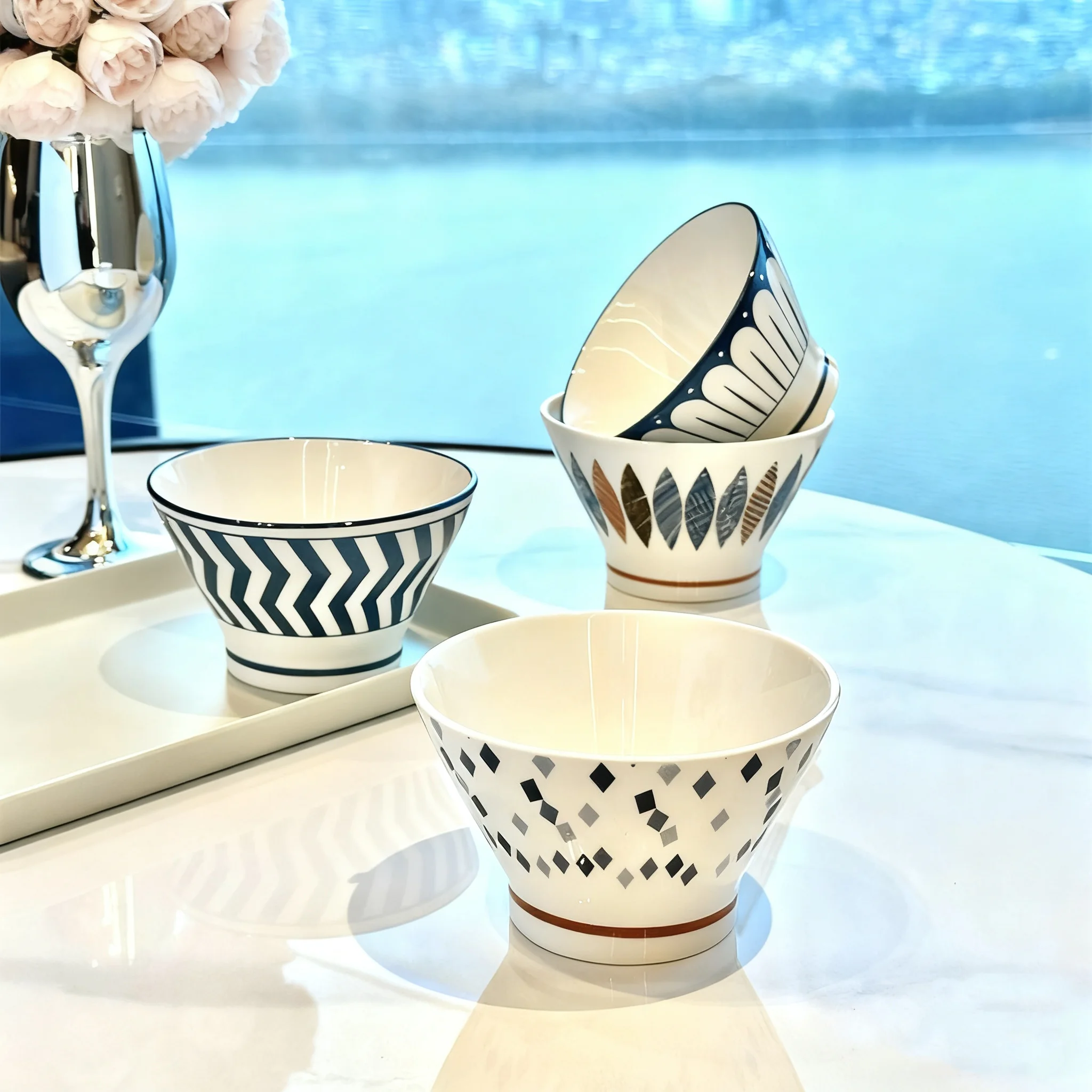 4/5 Pcs Japanese Minimalist Cone Bowls Multi-Purpose for Pasta/Soup/Salad Oven & Microwave & Dishwasher Safe