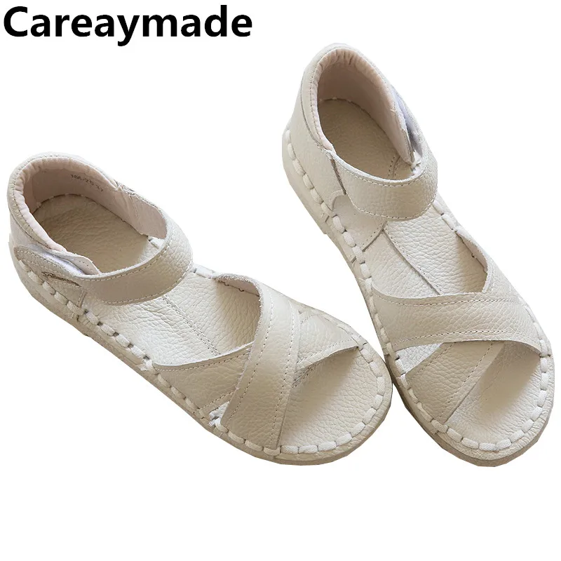 Careaymade-Genuine Leather Sandals,pure handmade white shoes,the retro art mori girl Flats shoes,fashion Casual shoes