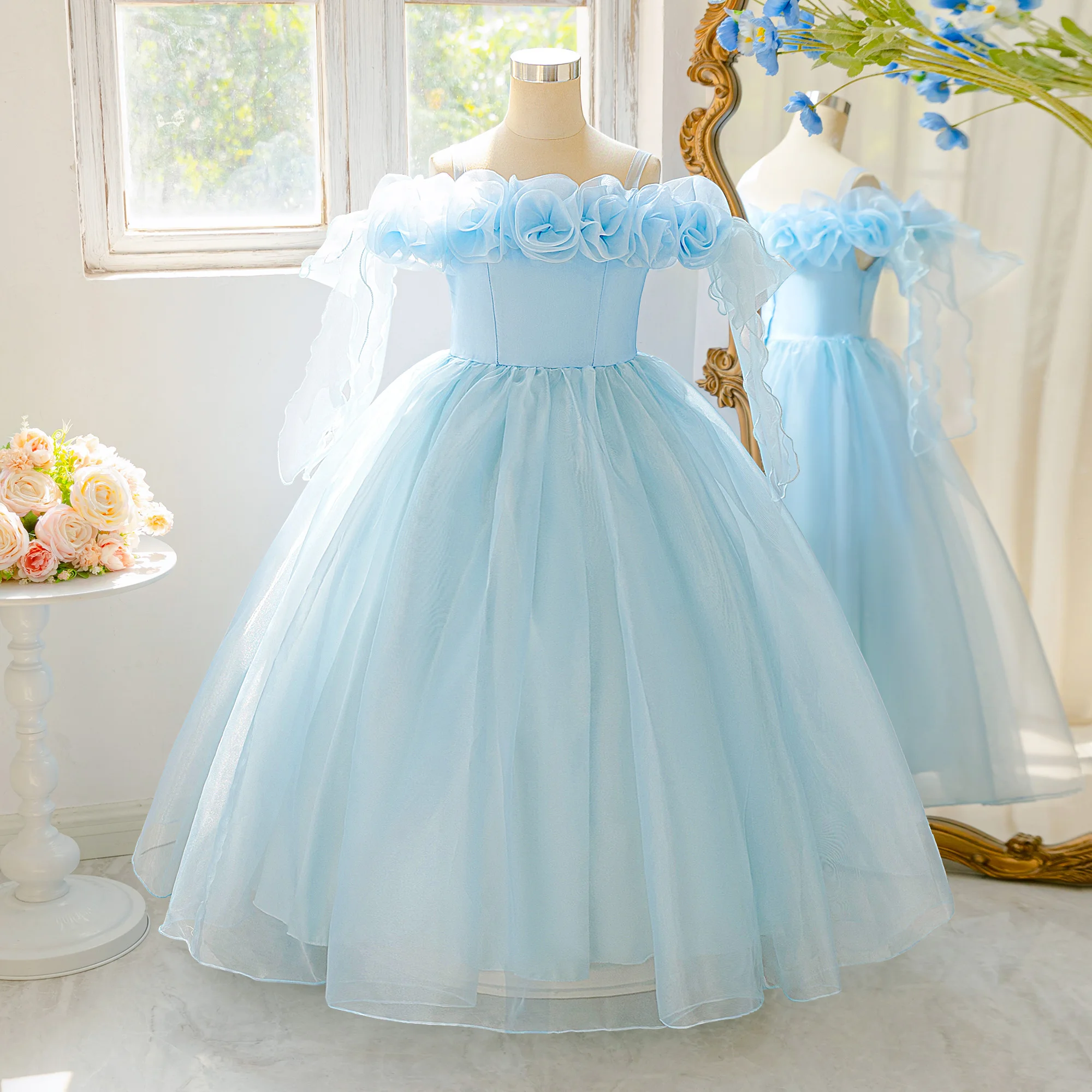 Girls' Formal Evening Dress Tulle Ball Gown Princess Dress Suitable for Piano Recitals Hosting and Performances