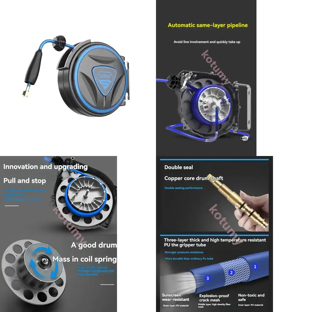WAP01 10M 15M 20M Automatic Retractable Rotatable Pipe Reel Electric Drum Car Wash Garden Water Hose Reel Cleaning Machine